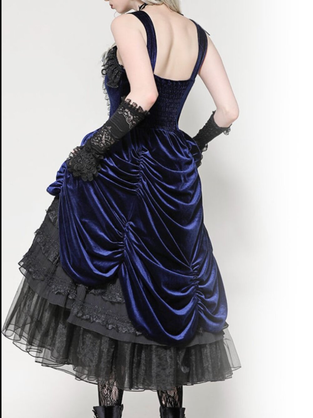 Dark In Love Indigo Dusk Midi Dress Large Romantic Gothic Blue Velvet Sleeveless - Picture 3 of 10